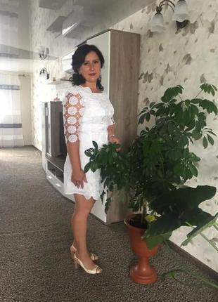 Льняное платье с макаронными аппликациями