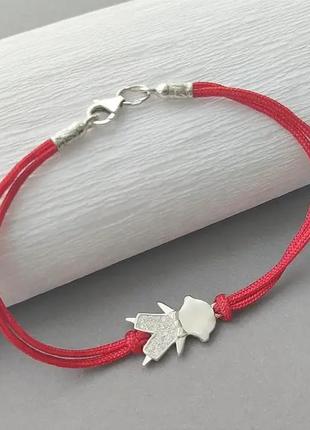Срібний браслет з фіанітами на червоній нитці "хлопчик"