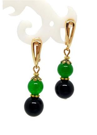 🖤💚сережки у вінтажному стилі з натурального нефріту та чорного оніксу