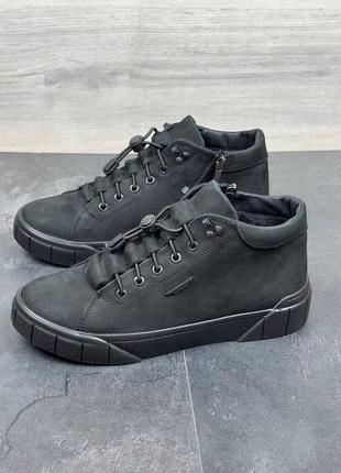 Мужские зимние кроссовки ботинки из натурального нубука, кроссовки зимние на меху