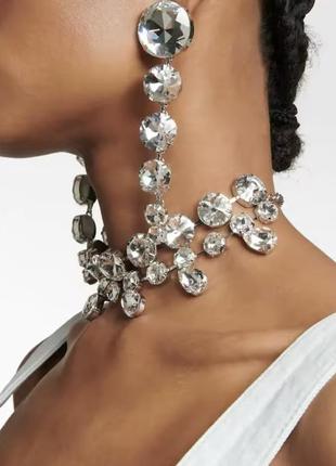 Шикарный комплект массивной бижутерии, чокер с кристаллами, крупные серьги кристаллы
