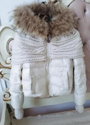 Куртка белая с натуральным мехом zara mango bershka h &m