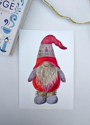 Открытка акварель картина акварелью маленькая картина гном акварельный