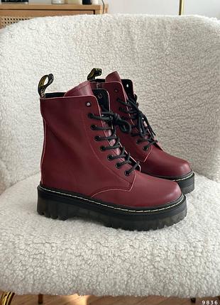 Ботинки деми - бургунди из натуральной кожи на флисе, маломерят, ботинки, сапожки, сапоги
