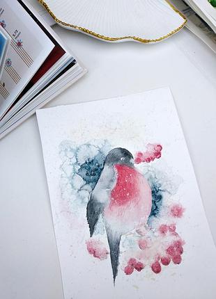 Маленькая картина, открытка, синичка, картина акварель, купить небольшую картину