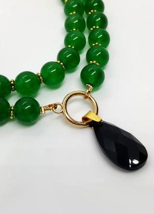 🔺🖤💚 двухрядное колье-ожерелье из натурального нефрита и черного оникса3 фото