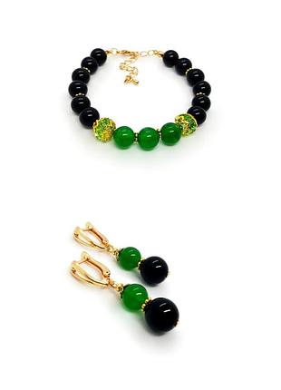 🔺🖤💚 двухрядное колье-ожерелье из натурального нефрита и черного оникса8 фото
