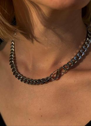 Трендовая цепь. укороченная колье бесконечность. кирпичика акцентная.серебрение. итальянская цепь. подарок девушке.