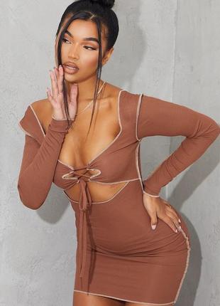 Шоколадное платье prettylittlething