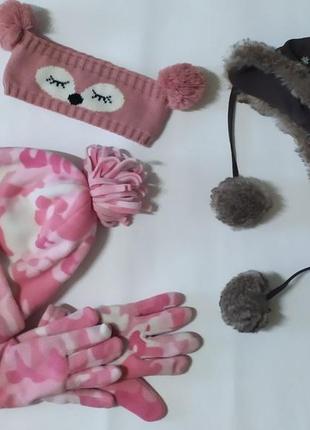 Шапка с перчатками на 6-8 лет на байке ,шапка с мехом 68см на 12мес., повязка на голову на 6-8 мес