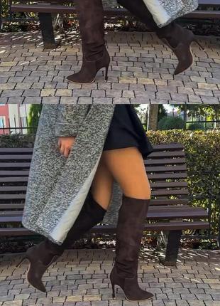 ▪️утеплені байкою замшеві жіночі чоботи труби сапоги без блискавки прямі ботфорти...