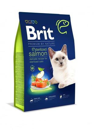 Сухой корм brit premium cat для стерилизованных котов, с лососем, 8 кг