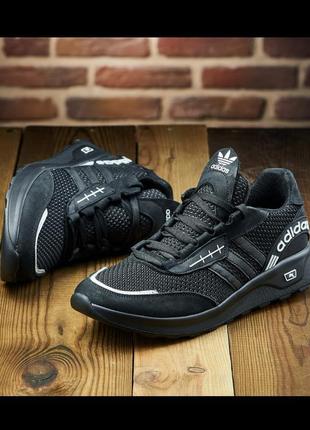 Літні чоловічі кросівки з логотипом adidas текстильна сітка/шкіра4 фото