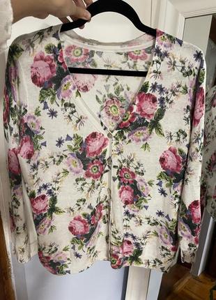 Кофта кардиган в цветочный принт трикотажный лен в стиле sezane