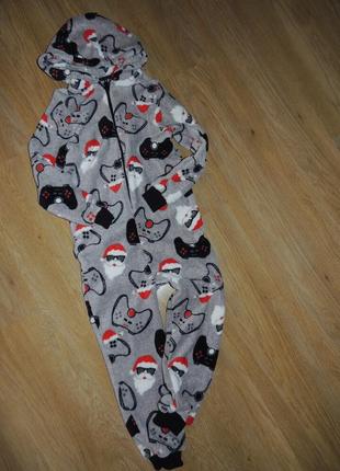 Тепла піжама 6-8р. санта пижама новогодняя новорічна плюшевая махровая