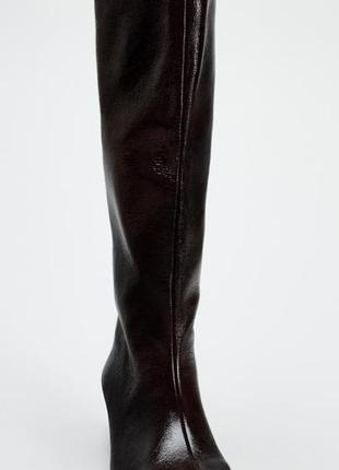 Стильні чоботи zara високі бордові у стилі кітен хід zara зара