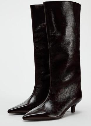 Стильні чоботи zara високі бордові у стилі кітен хід zara зара