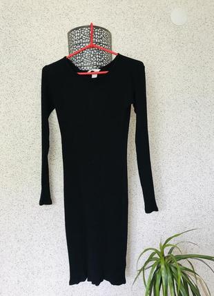 Платье в рубчик с рукавами, платье h&m, платье 42-44 xs-s