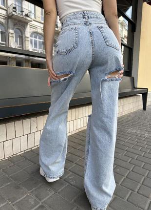 Стильные джинсы женские багги с разрезами спереди и сзади2 фото