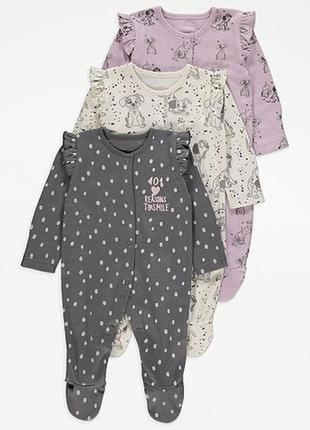 Хлопковые человечки на девочку george 0-3мес.
