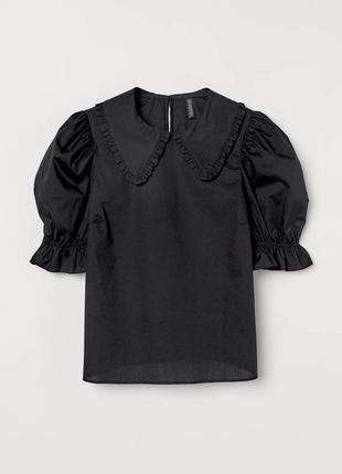 Шикарна літня блуза чорна h&m блузка с-s з коротким рукавом ліхтарик топ сорочка