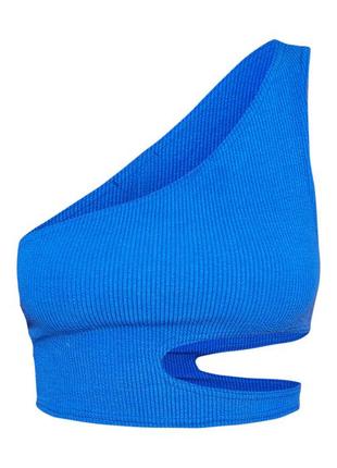 Кроп-топ синій в рубчик на одне плече s prettylittlething