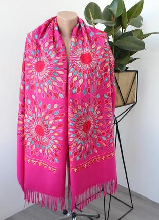 Кашеміровий шарф з шовковою вишивкою у рожевому кольорі3 фото