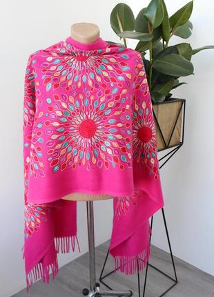 Кашеміровий шарф з шовковою вишивкою у рожевому кольорі2 фото