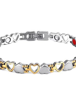 Магнитный браслет для здоровья "сердечки" type с 18-20-22 см серебристый-золотистый