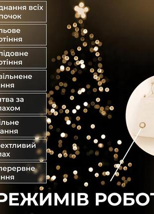 Гирлянда нить 18м на 400 led лампочек светодиодная прозрачный провод 8 режимов работы желтый4 фото