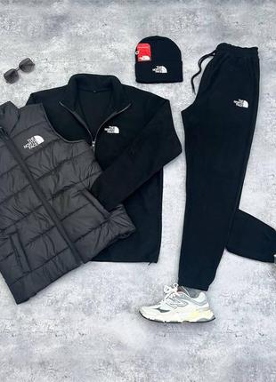 Флісовий костюм + жилетка + шапка the north face (tnf)🔥
