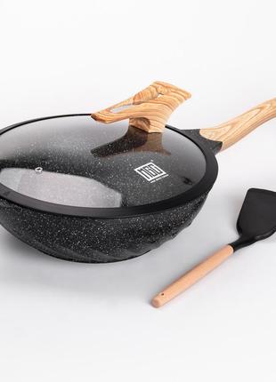 Алюминиевая сковорода 5,8 л, мраморное антипригарное покрытие, ø 32 см, с лопаткой для приготовления mgc