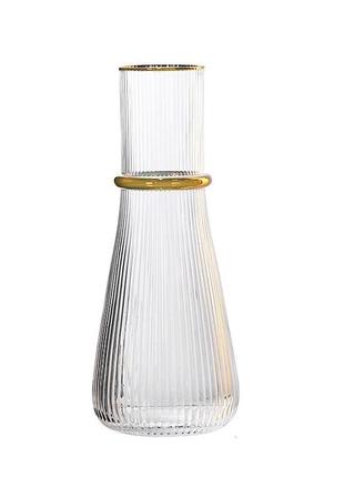 Стеклянный графин для воды, 1 литр, с золотым ободком