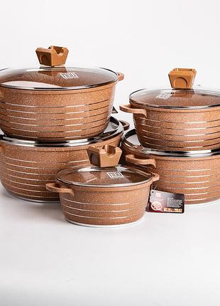 Набір із 5 господарських каструль, 2,5-9 літрів, товсте дно, алюміній mgc