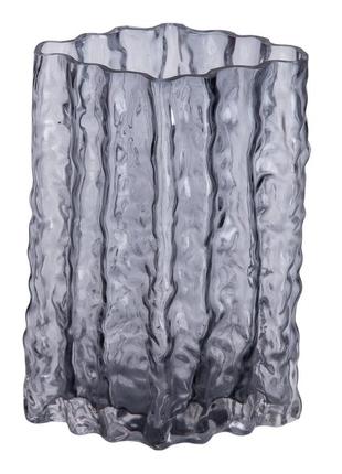 Стеклянная ваза, лепной декор, прямоугольная, 14,5 x 11 x 21 см.