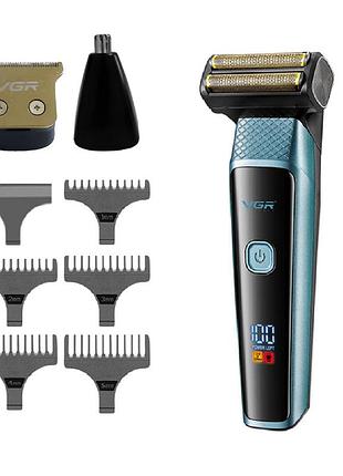 Электробритва-шейвер vgr v-366 с насадками синий