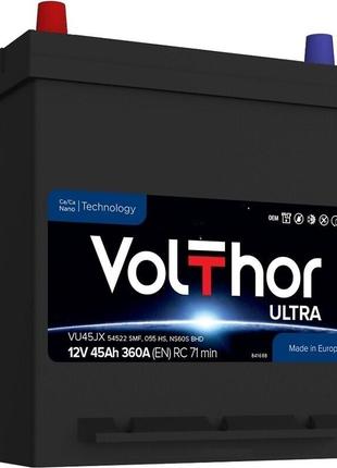 Акумулятор автомобільний volthor vu45jx 54522 smf, 055 hs (ultra, ca/ca, 12v, 45ah, en360a, rc 71 min, asia,
