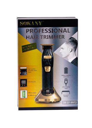 Машинка для стрижки волос аккумуляторная led дисплей, мощный триммер для стрижки sokany sk-lf-99728 фото