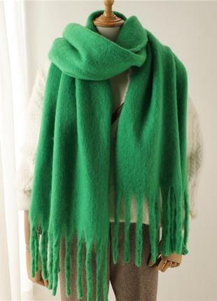 Шарф теплый объемный однотонный. зимний женский большой шарф. палантин (зеленый)