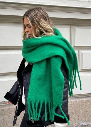 Шарф теплый объемный однотонный. зимний женский большой шарф. палантин (зеленый)