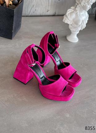 🔥босоніжки жіночі elena фуксія натуральна замша8 фото