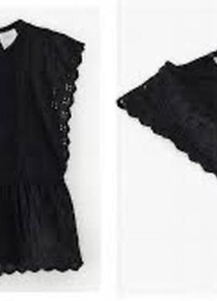 Крутая стильная черная блузка майка футболка с прошвой для девочки 9р zara