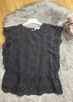 Крутая стильная черная блузка майка футболка с прошвой для девочки 9р zara2 фото