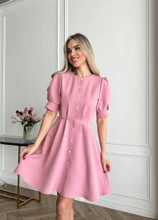 Классическое мини платье на пуговицах розовый от 42 - 46