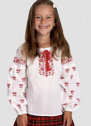 Вишиванка біла з червоною вишивкою з довгим рукавом