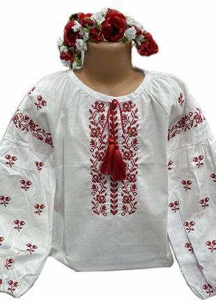 Вишиванка біла з червоною вишивкою з довгим рукавом4 фото