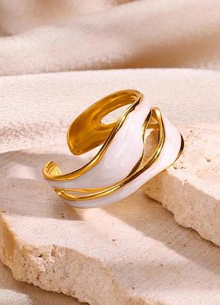 Нержавеющее кольцо со вставками из белой эмали