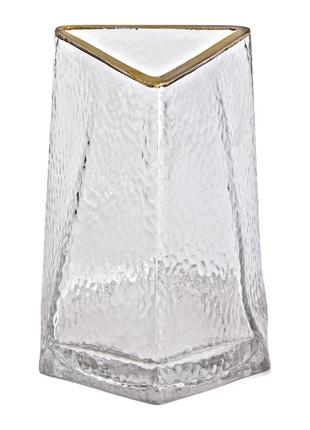 Стеклянная ваза для цветов, декоративный треугольник с золотой каймой, 16 см.