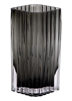 Прямоугольная декоративная стеклянная ваза для цветов 23 см серого цвета