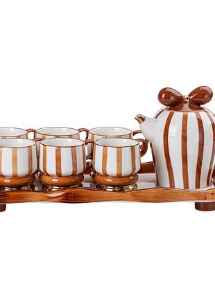 Чайний набір на 6 персон із керамічною підставкою, шоколад